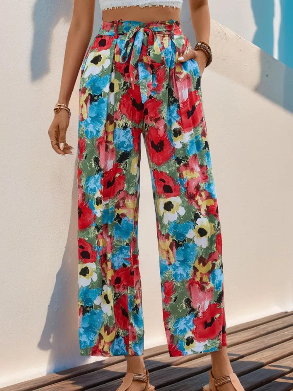 Perfee Tied Printed Wide Leg Pants - Which Mark
