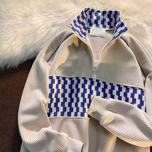 Stitching Waffle Stand Collar Sweater Men - Which Mark