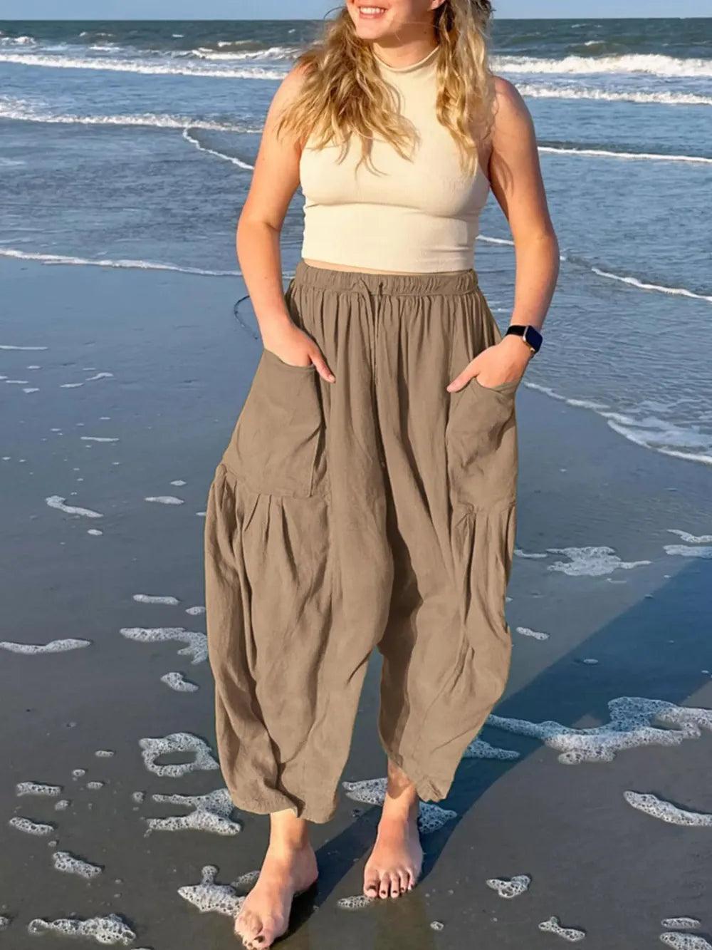 Full Size Drawstring Pants with Pockets Plus Size - Which Mark