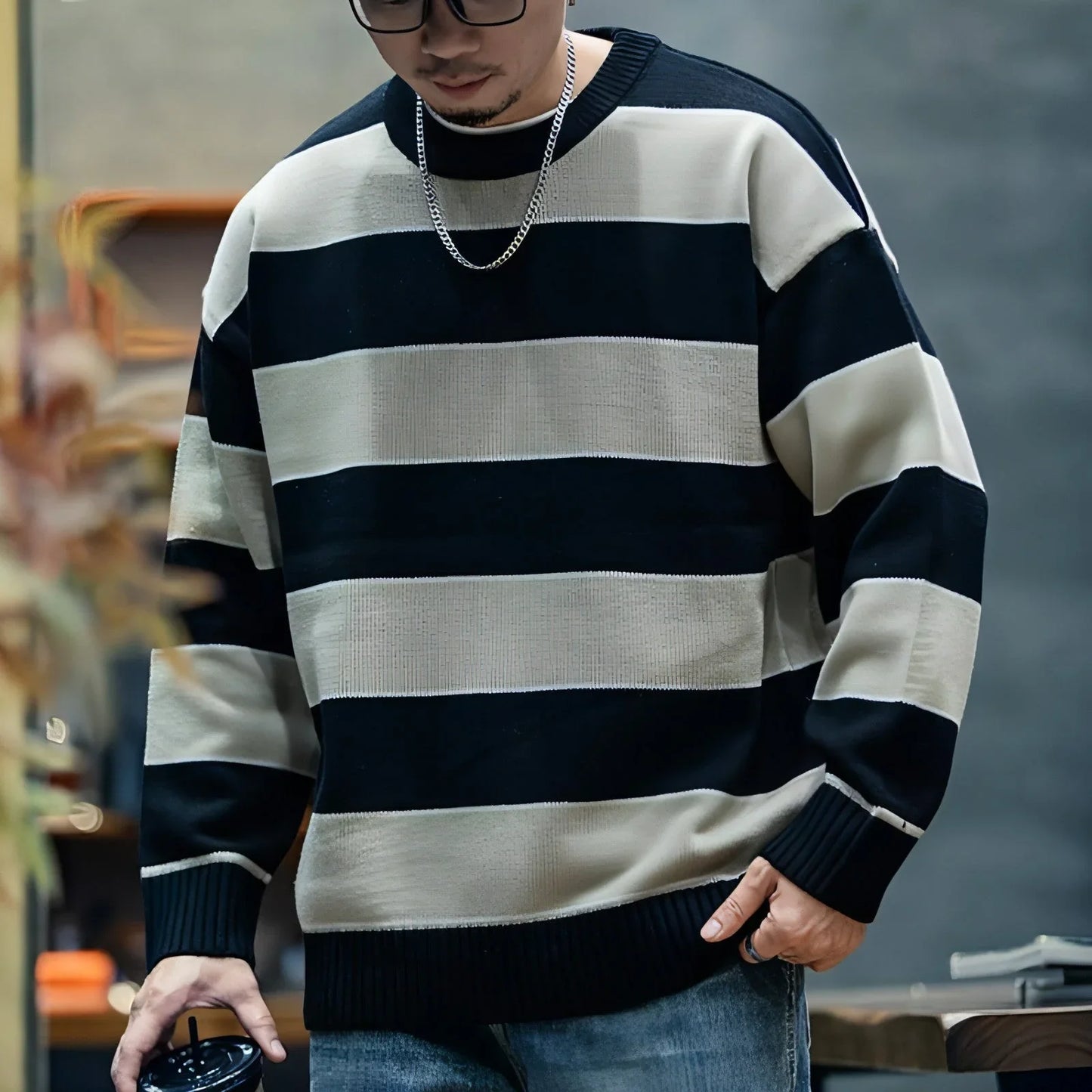 Men's Loose Fashion Brand Crew Neck Casual Sweater Men's - Which Mark
