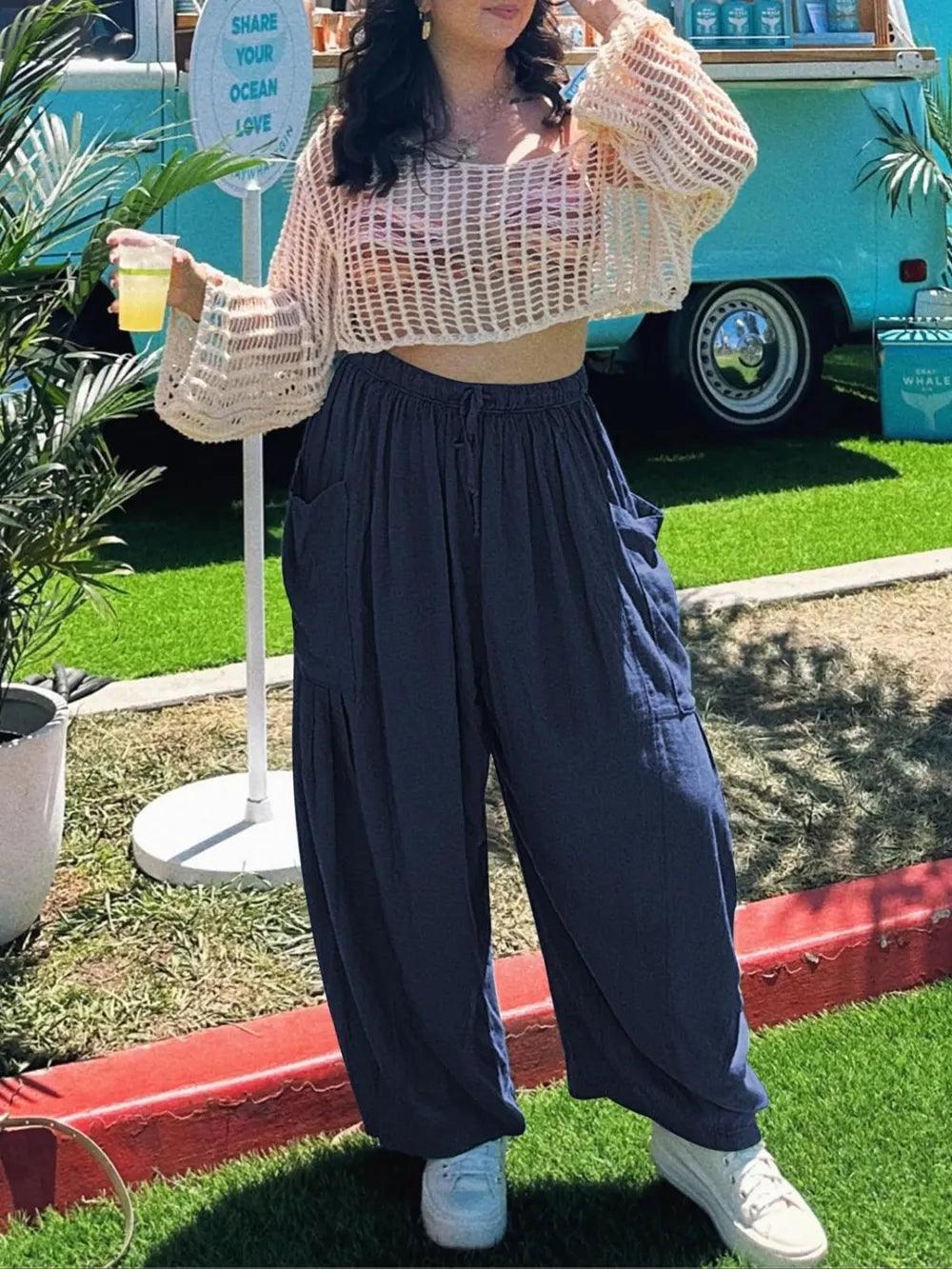 Full Size Drawstring Pants with Pockets Plus Size - Which Mark