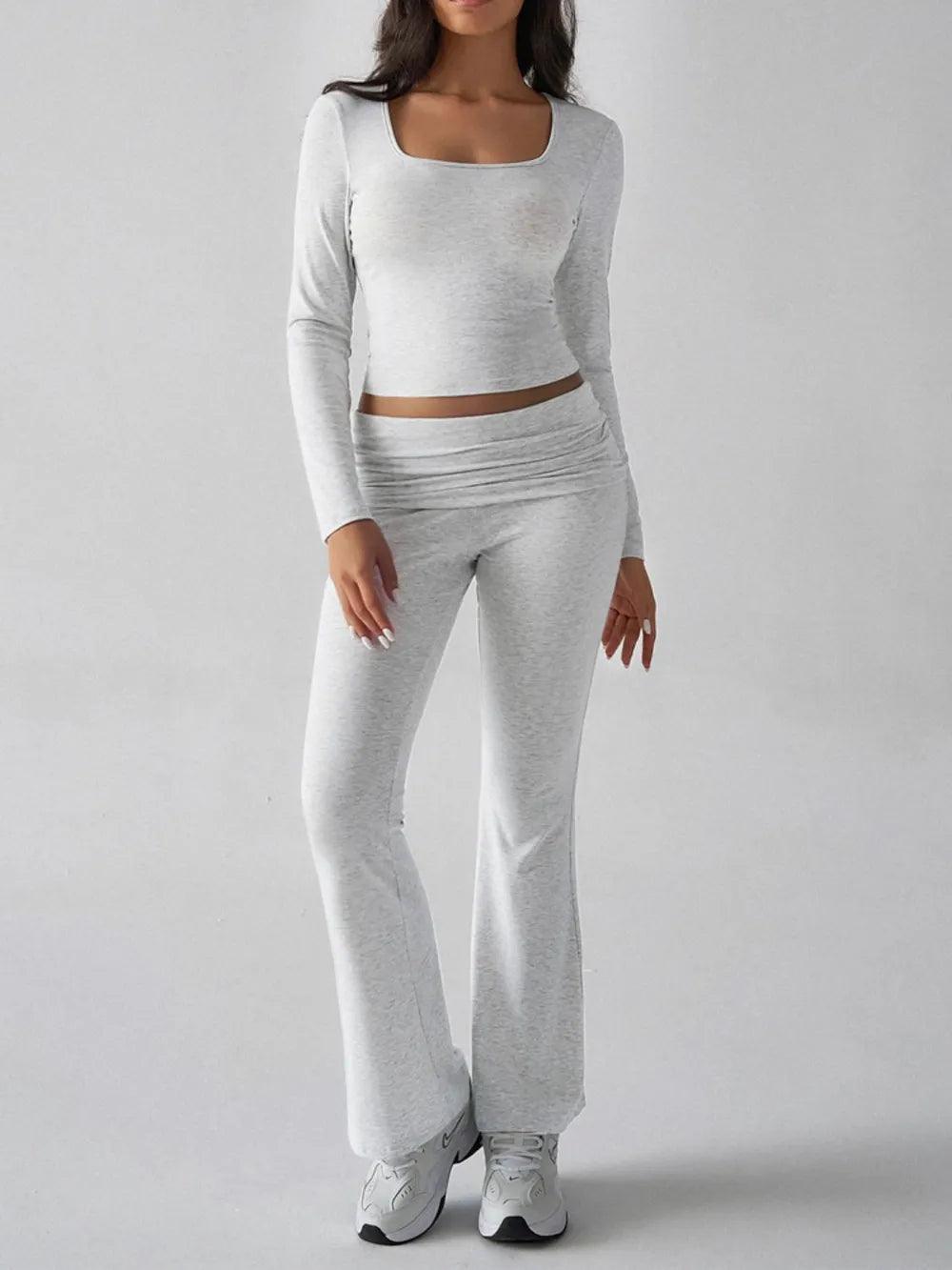 Devine Square Neck Long Sleeve Top and Pants Set - Which Mark