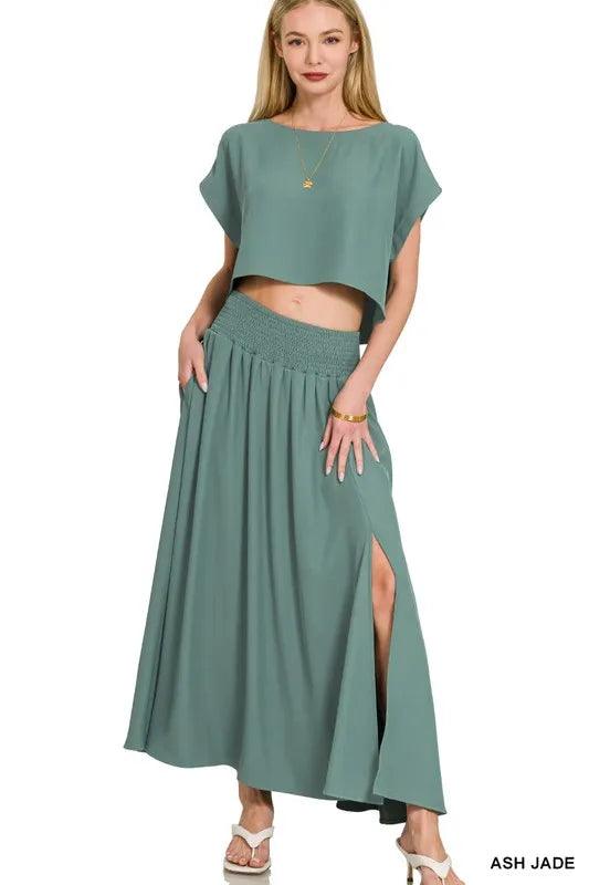 Zenana Heavy Woven Span Crop Tee & Skirt Set - Which Mark