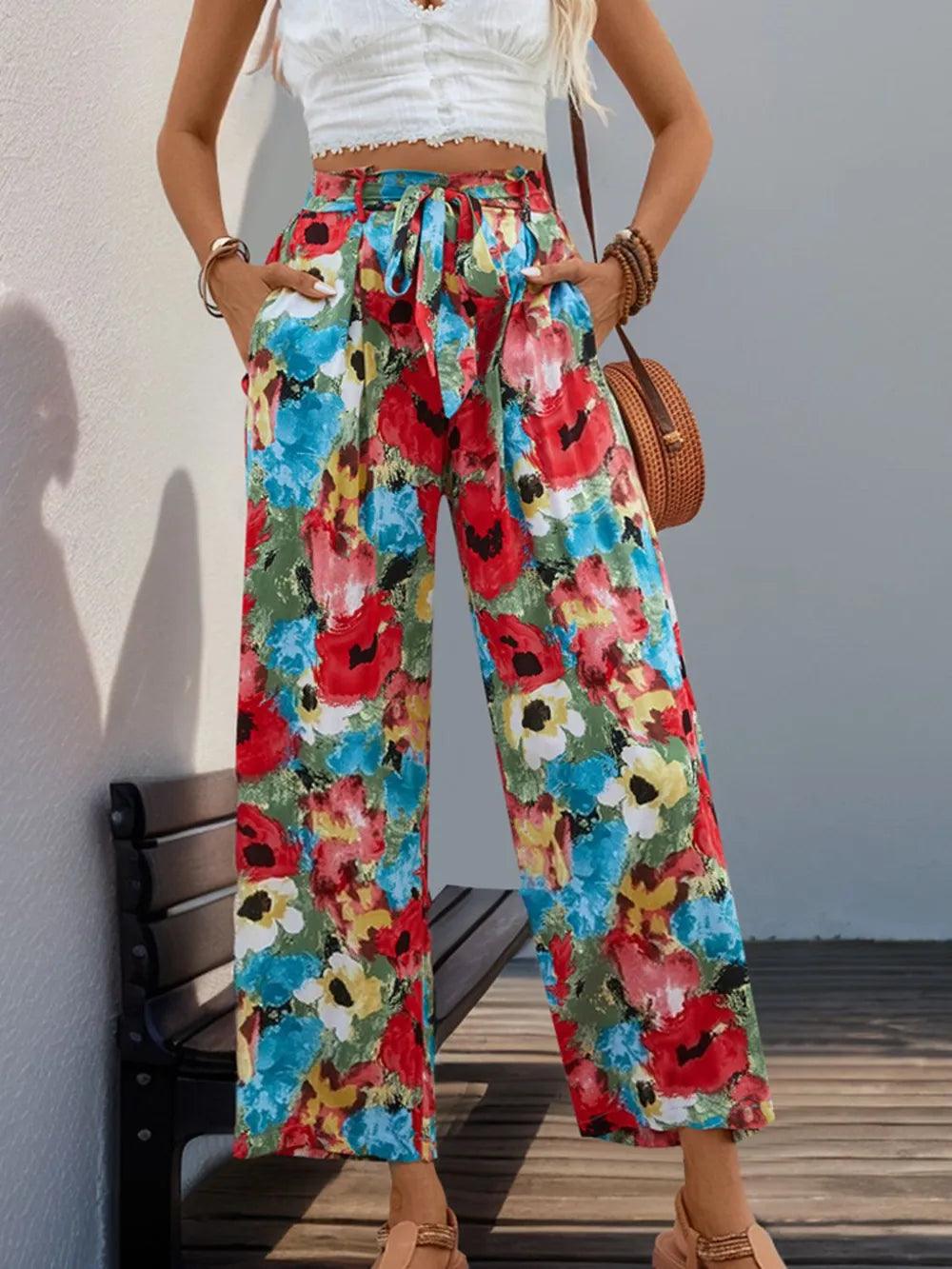 Perfee Tied Printed Wide Leg Pants - Which Mark