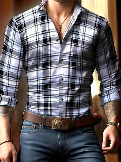 Breathable Volkswagen Casual Versatile Lattice Men's Long Sleeve Shirt - Which Mark