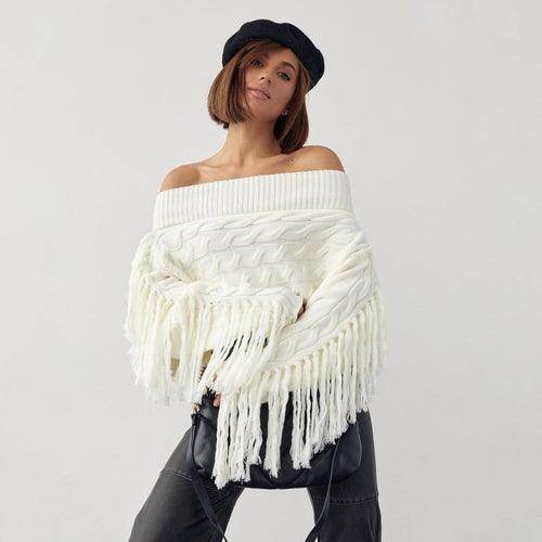 A Pure Color Elegant Style Woolen Tassel Design Sweater Women - Which Mark