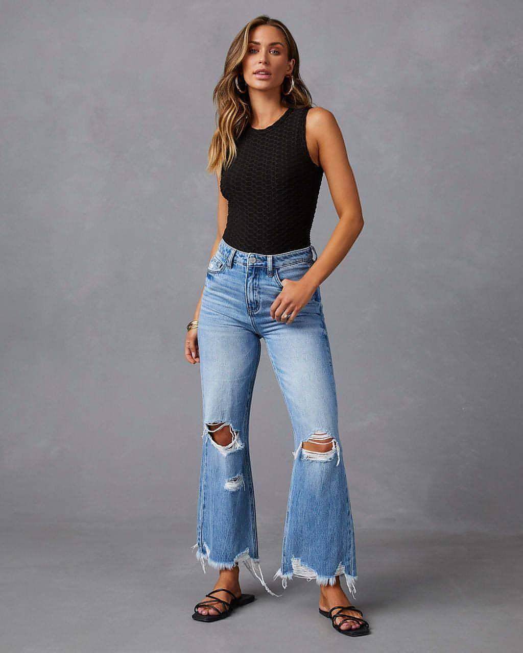 SkyFade™ – Ripped Wide-Leg High Waist Jeans - Which Mark