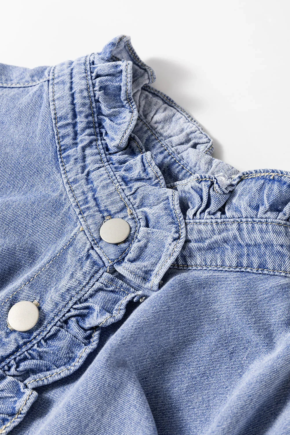 Beau Blue Ruffled Long Sleeve Buttoned Denim Shirt - Which Mark