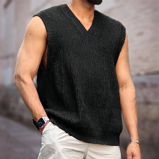 Knitwear Street Slim Fit V-neck Sleeveless Vest Sweater Men - Which Mark