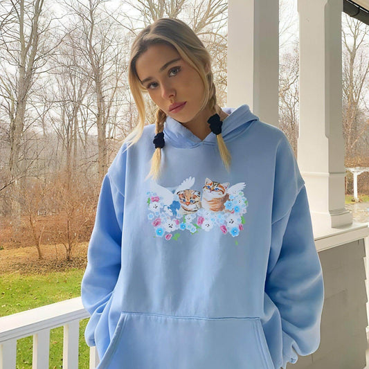 Cat Print Hooded Loose Pullover Long Sleeve Casual Sweater Women - Which Mark