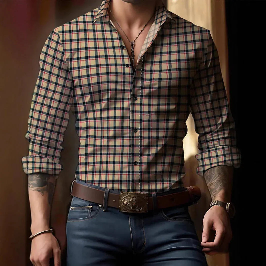 Breathable Volkswagen Casual Versatile Lattice Men's Long Sleeve Shirt - Which Mark