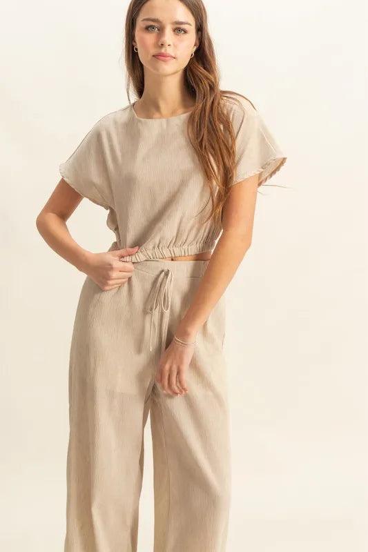 HYFVE Round Neck Short Sleeve Top and Pants Set - Which Mark