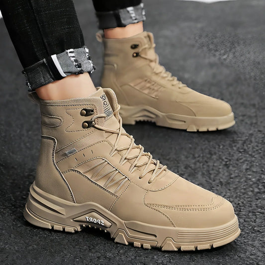 Men's High Top Men's Autumn And Winter Leather Work Shoes - Which Mark