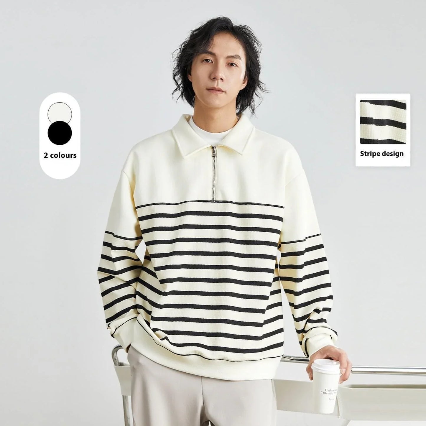 Contrast Color Texture Advanced Lapel Sweater Korean Style - Which Mark
