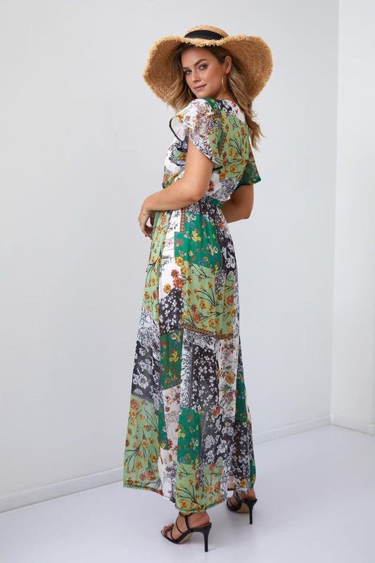 Maxi wrap dress with a belt, green FG646 - Which Mark