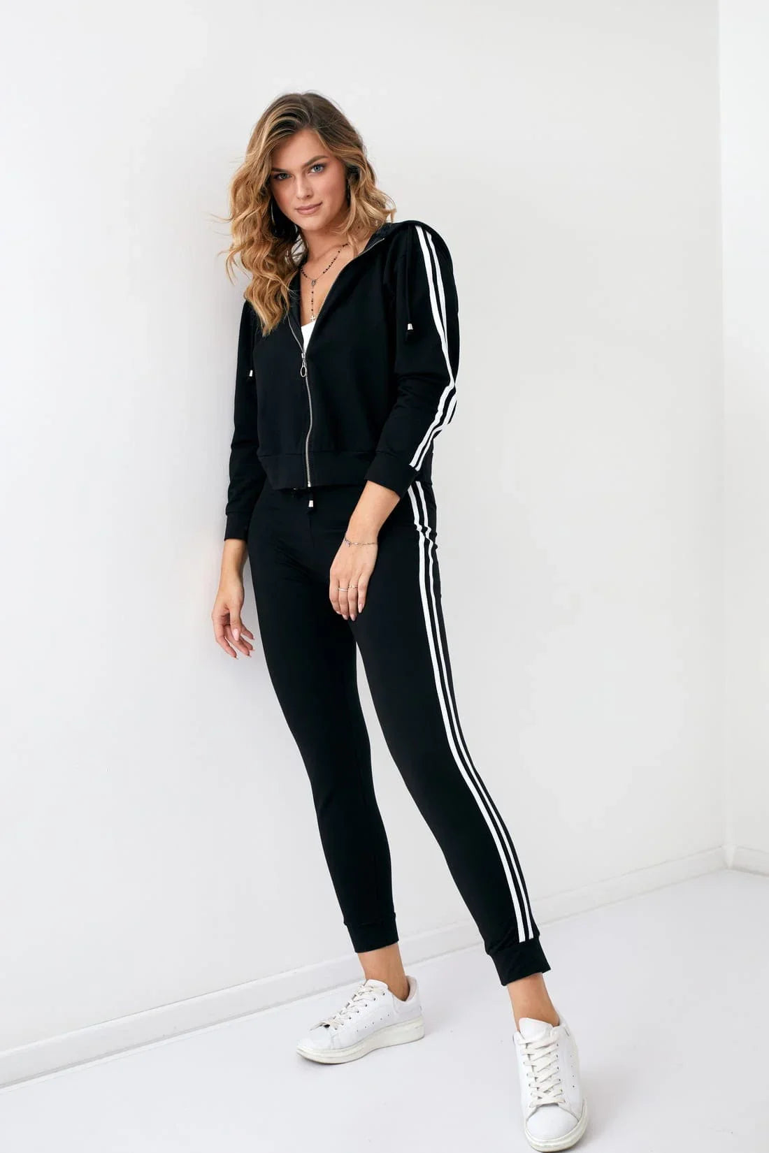 Women's tracksuit set with stripes, black FI713 - Which Mark