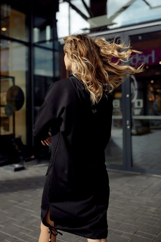 Basic dress with a pocket and ties, black FI723 - Which Mark