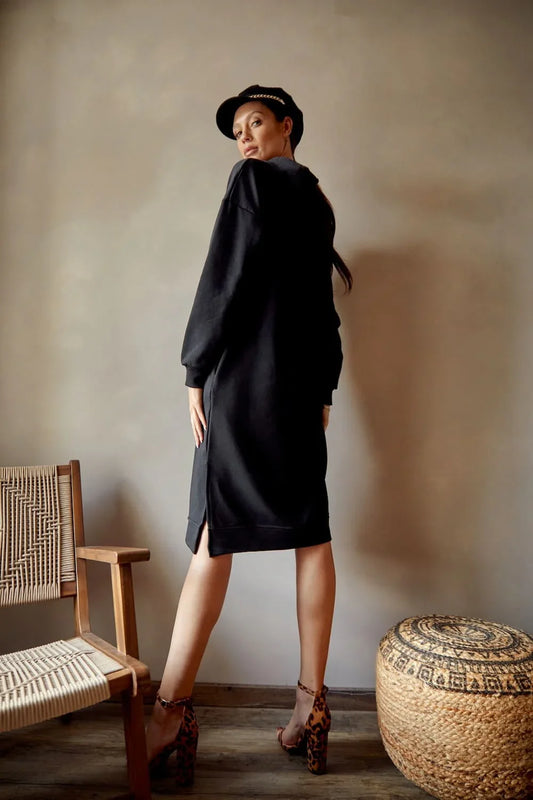 Sports midi dress with hood, black FI725 - Which Mark