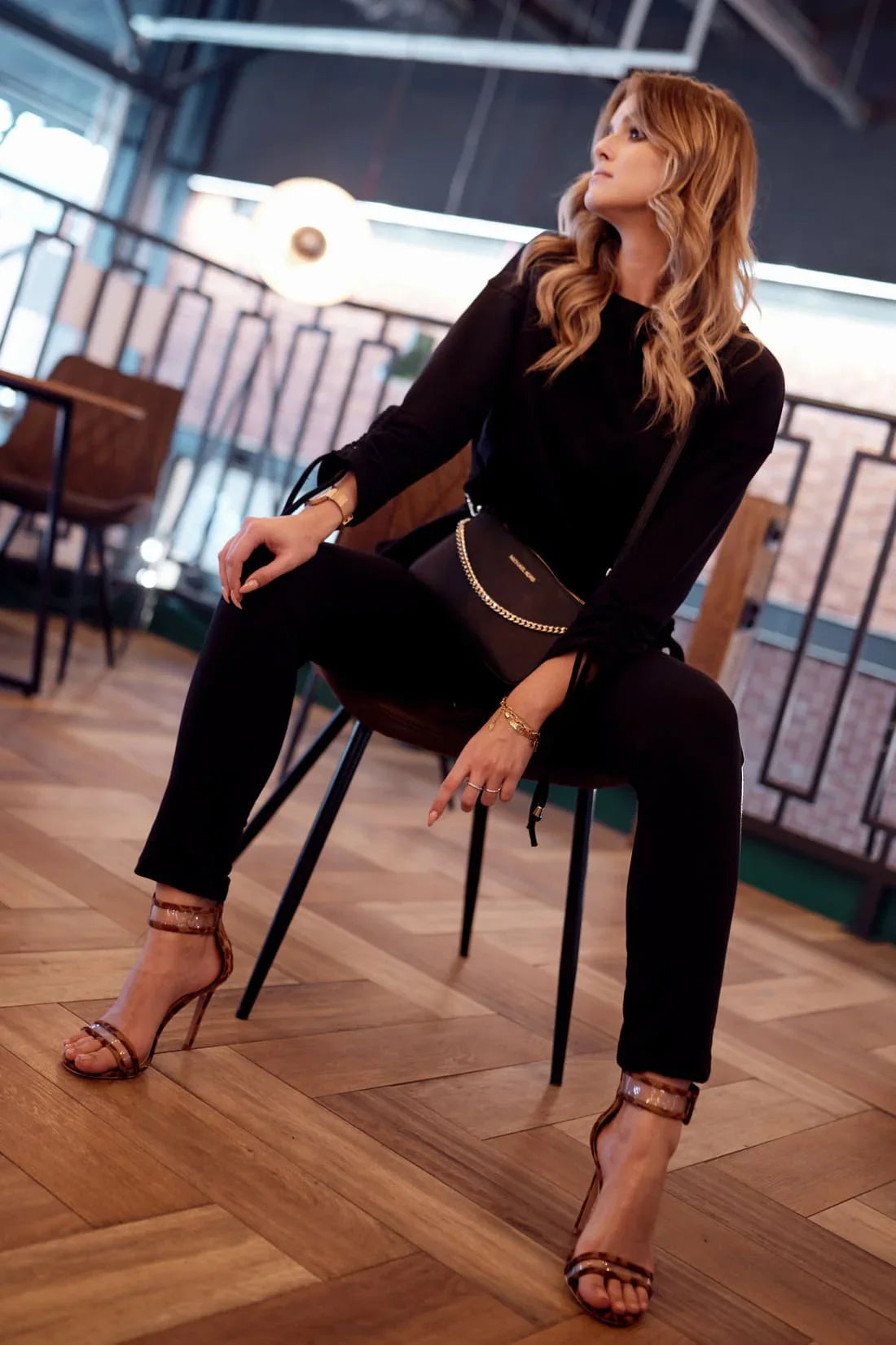 Smooth women's tracksuit with an asymmetric sweatshirt, black FI731 - Which Mark