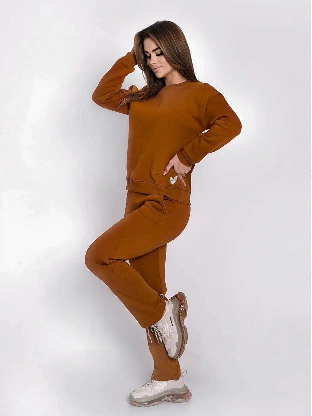 Insulated tracksuit for women sweatshirt and loose pants taba FI762 - Which Mark