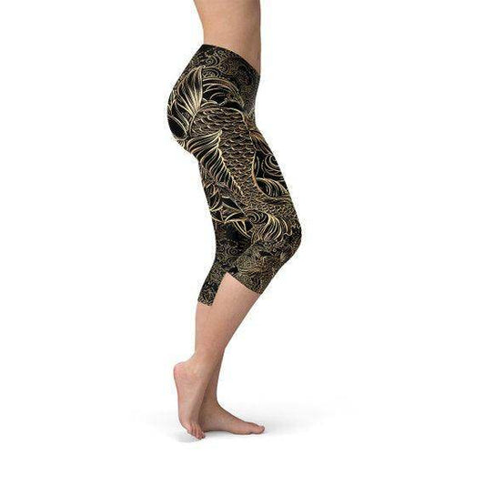 Womens Koi Fish Black Capri Leggings - Which Mark