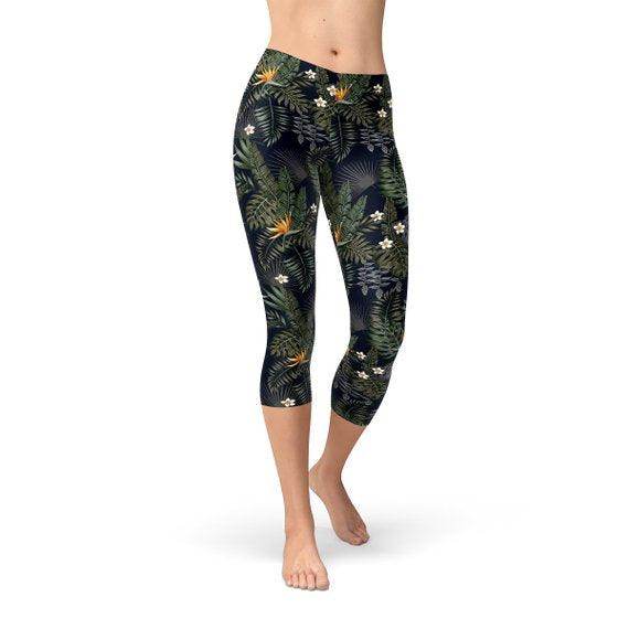 Womens Bird of Paradise Black Capri Leggings - Which Mark