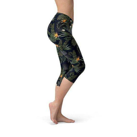 Womens Bird of Paradise Black Capri Leggings - Which Mark