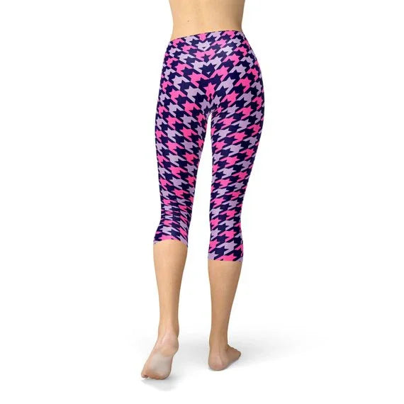 Houndstooth Pink Purple Capri Leggings - Which Mark