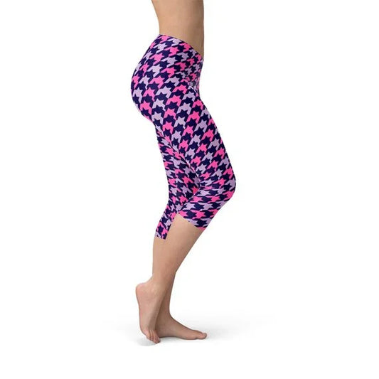 Houndstooth Pink Purple Capri Leggings - Which Mark
