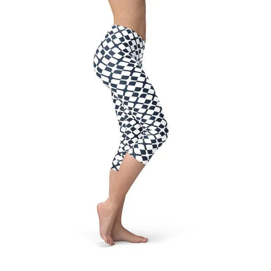 Womens Geometric Blue Tile Capri Leggings - Which Mark