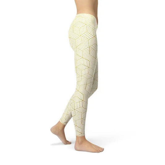 Womens White Leggings w/ Geometric Cubes - Which Mark