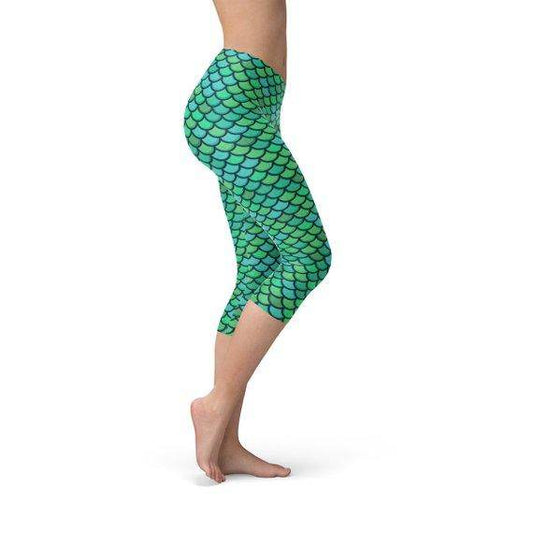 Womens Green Mermaid Capri Leggings - Which Mark
