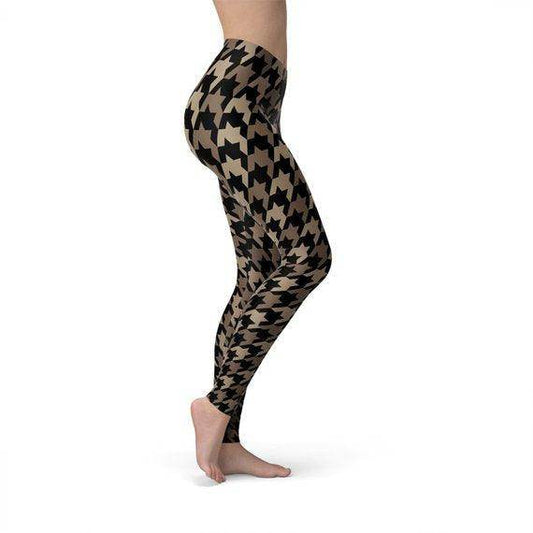 Womens Beige Brown Houndstooth Leggings - Which Mark