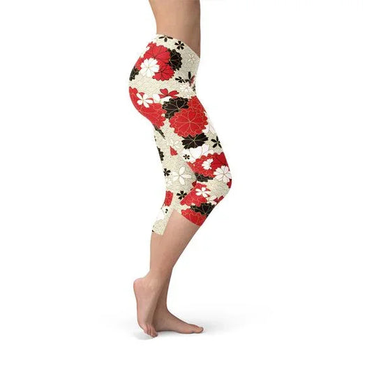 Womens Japanese Cherry Blossom Capri Leggings - Which Mark