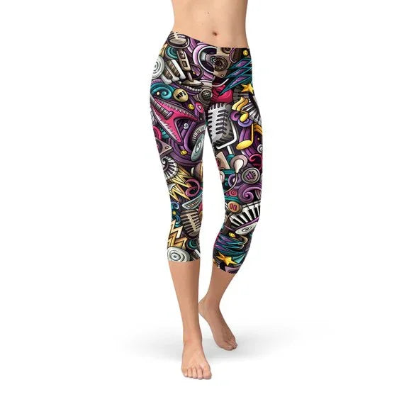 Womens Grunge Rock n Roll Capri Leggings - Which Mark