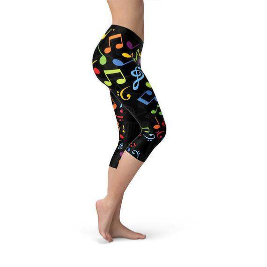 Womens Colorful Music Notes Capri Leggings - Which Mark