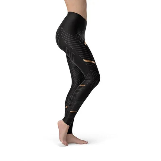 Womens Sports Stripes Black Leggings - Which Mark