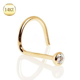 14Kt Yellow Gold Screw Nose Ring with Press Fit CZ - Which Mark