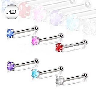 14Kt White Gold Stud Nose Ring with Prong Setting Gem - Which Mark