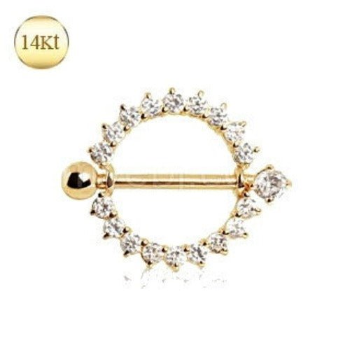 14Kt Yellow Gold Nipple Ring with Round CZ - Which Mark