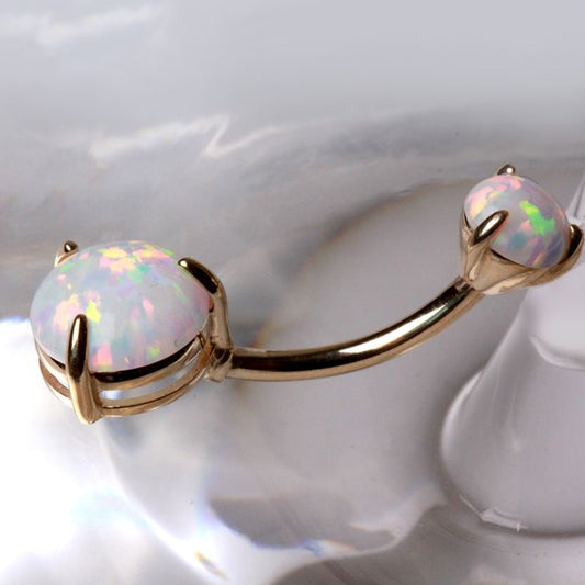 14Kt. Yellow Gold Navel Ring with Prong Set White Synthetic Opal - Which Mark
