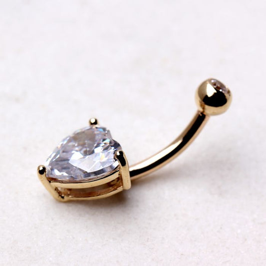 14Kt Yellow Gold Navel Ring with Heart Gem Prong Setting - Which Mark