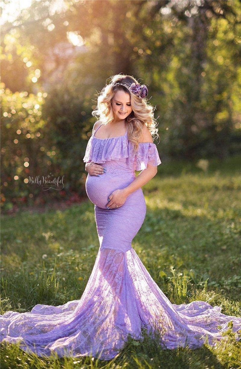 Summer Maternity Photography Props Maxi Gown Pregnant Dress Lace Fancy - Which Mark