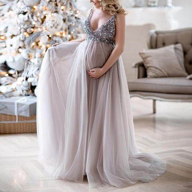 Maternity Dresses For Photo Shoot V-Neck Sequins design Maternity - Which Mark
