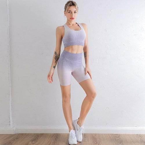 2021 Sports Set Women Gradient Fitness Yoga Tracksuit Gym Jogging - Which Mark