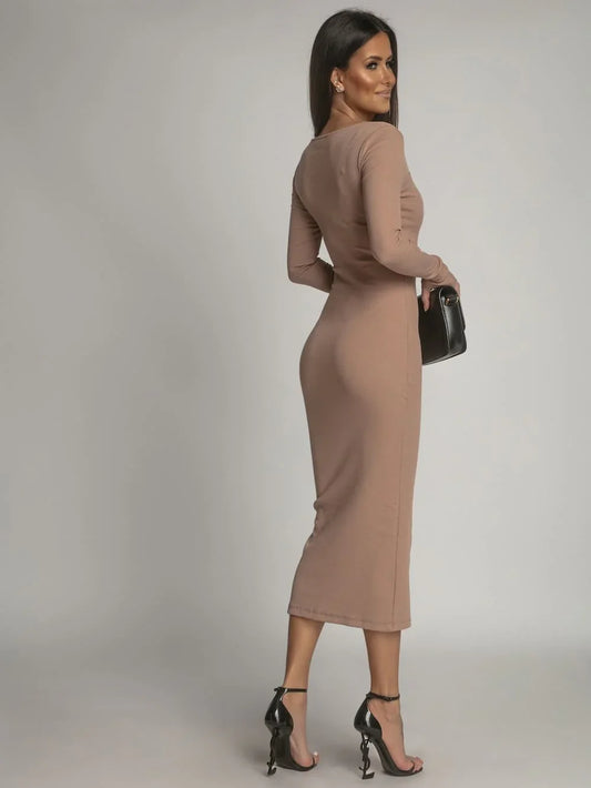 Pencil midi dress with a cappuccino neckline FG671 - Which Mark