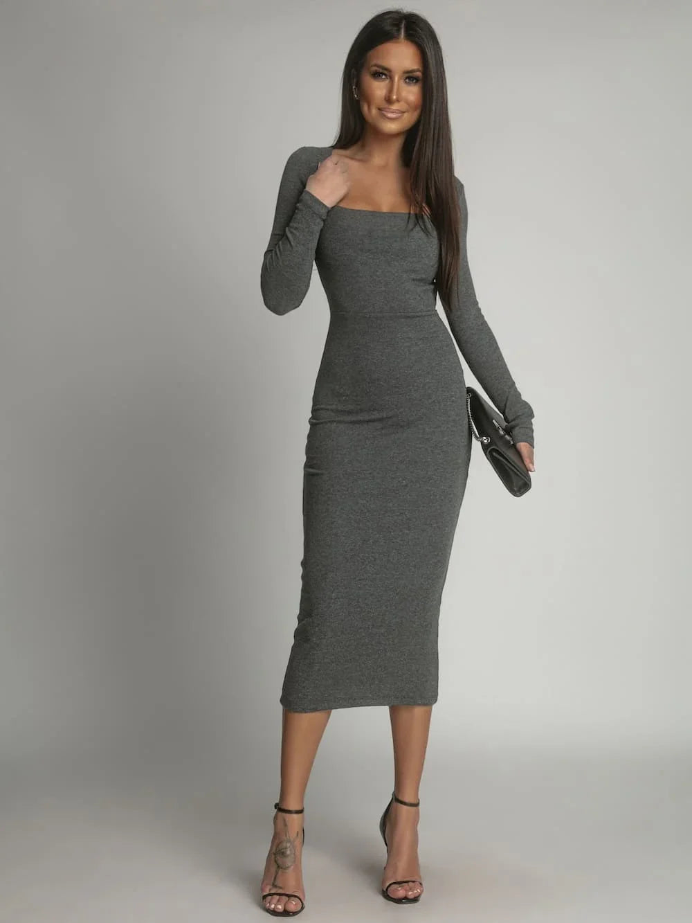 Graphite midi pencil dress with a diamond neckline FG671 - Which Mark