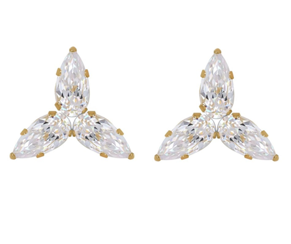 14k Gold Dainty Cubic Zirconia Cluster Stud Earrings - Which Mark