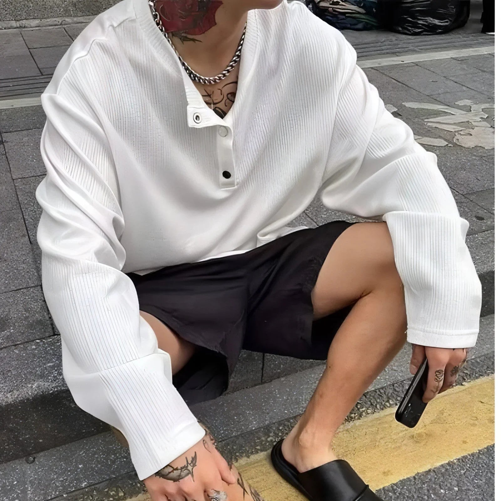 Loose Casual Retro Button Top T-Shirt - Which Mark
