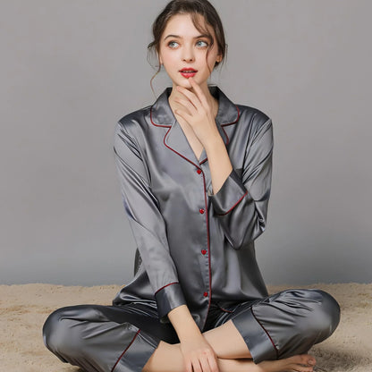 New Spring And Autumn Silk Couple Pajamas For Women - Which Mark